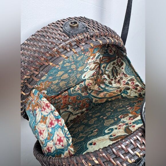 Woven‎ Round Rattan Bag Wicker Straw Purse Crossbody Brown Tropical Boho - Picture 5 of 17